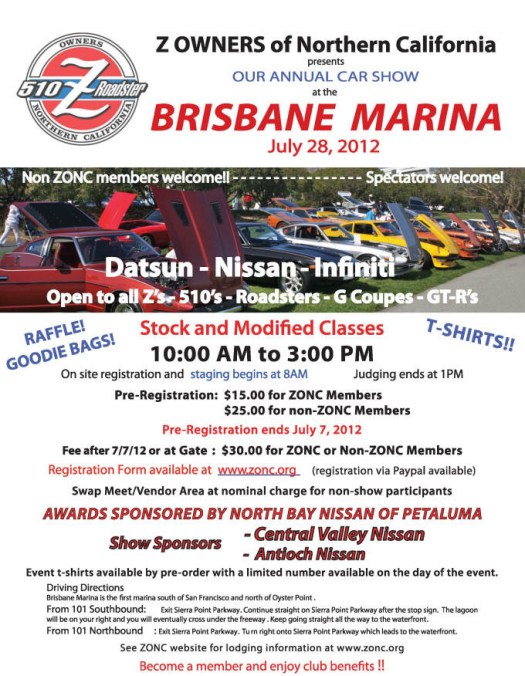 Flyer for ZONC's Annual Car Show at the Brisbane Marina